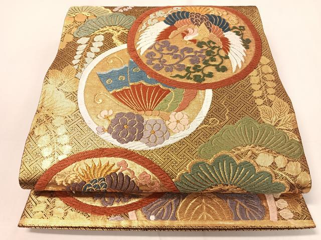 平和屋着物●佐賀錦 六通柄袋帯 唐織 鳳凰花蝶松丸文 金糸 引箔 正絹 逸品 CAAY6891vp
