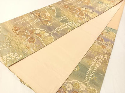 平和屋着物▼六通柄袋帯　飛鶴舞蝶松藤文　金糸　正絹　逸品　CAAY6998vp