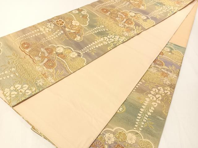 平和屋着物▼六通柄袋帯　飛鶴舞蝶松藤文　金糸　正絹　逸品　CAAY6998vp