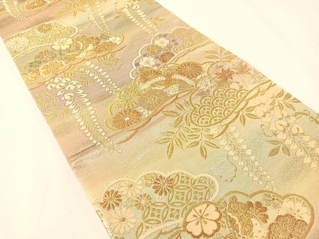 平和屋着物▼六通柄袋帯　飛鶴舞蝶松藤文　金糸　正絹　逸品　CAAY6998vp