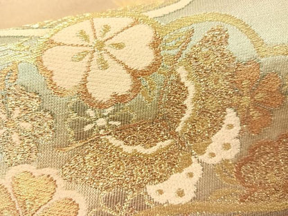 平和屋着物▼六通柄袋帯　飛鶴舞蝶松藤文　金糸　正絹　逸品　CAAY6998vp