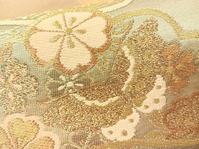 平和屋着物▼六通柄袋帯　飛鶴舞蝶松藤文　金糸　正絹　逸品　CAAY6998vp