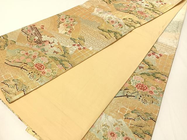 平和屋着物▼六通柄袋帯 唐織 地紙花車文 金糸 引箔 正絹 逸品 CAAY7004vp