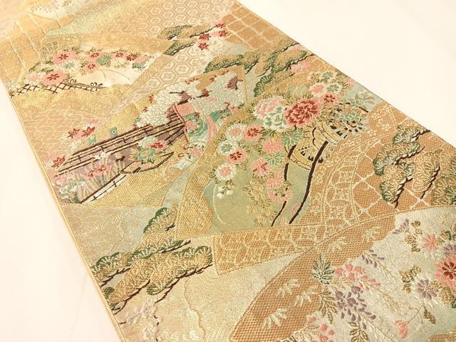 平和屋着物▼六通柄袋帯 唐織 地紙花車文 金糸 引箔 正絹 逸品 CAAY7004vp