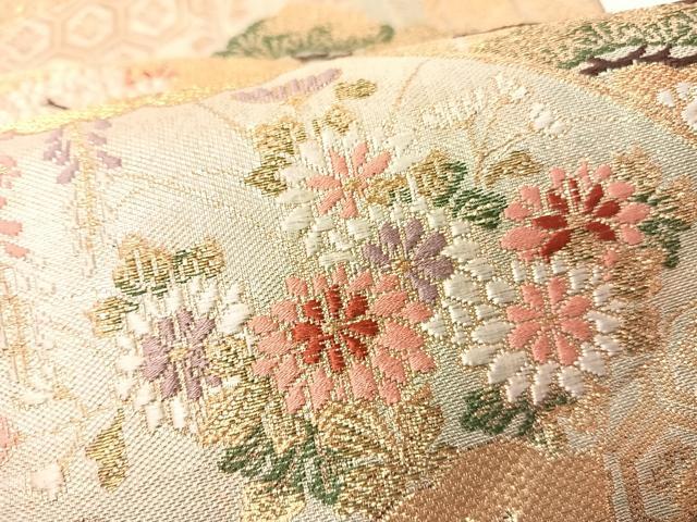 平和屋着物▼六通柄袋帯 唐織 地紙花車文 金糸 引箔 正絹 逸品 CAAY7004vp