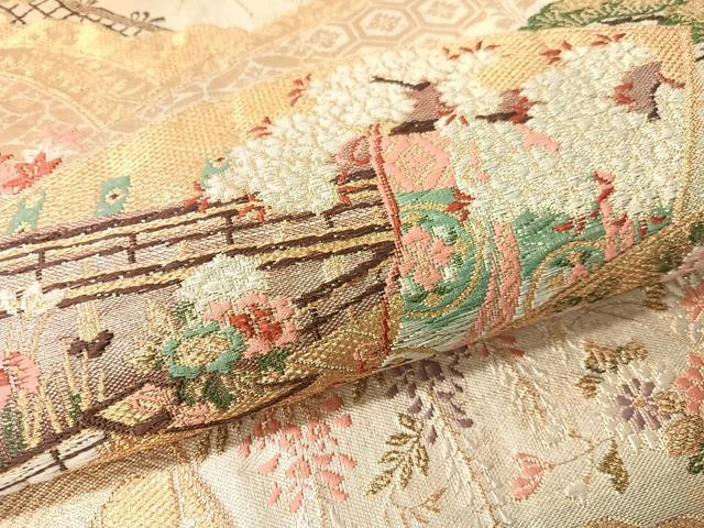平和屋着物▼六通柄袋帯 唐織 地紙花車文 金糸 引箔 正絹 逸品 CAAY7004vp