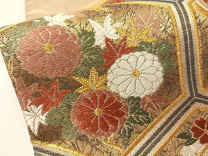 平和屋着物▼六通柄袋帯　唐織　松皮菱亀甲花文　金銀糸　正絹　逸品　CAAY7013vp