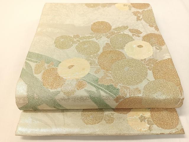 平和屋着物▼六通柄袋帯　螺鈿箔　万寿菊　手織引箔　金銀糸　正絹　逸品　CAAY7055vp