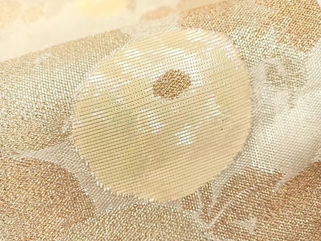 平和屋着物▼六通柄袋帯　螺鈿箔　万寿菊　手織引箔　金銀糸　正絹　逸品　CAAY7055vp