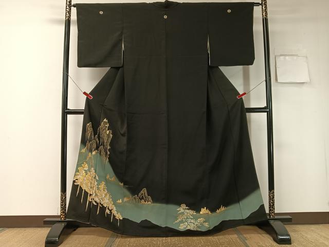 平和屋着物■豪華黒留袖 刺繍 遠山樹林文 暈し染め 金彩 正絹 逸品 CAAY7191vp