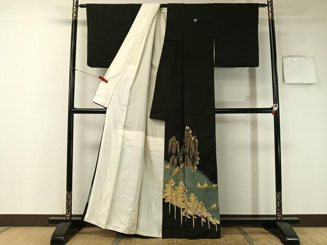 平和屋着物■豪華黒留袖 刺繍 遠山樹林文 暈し染め 金彩 正絹 逸品 CAAY7191vp