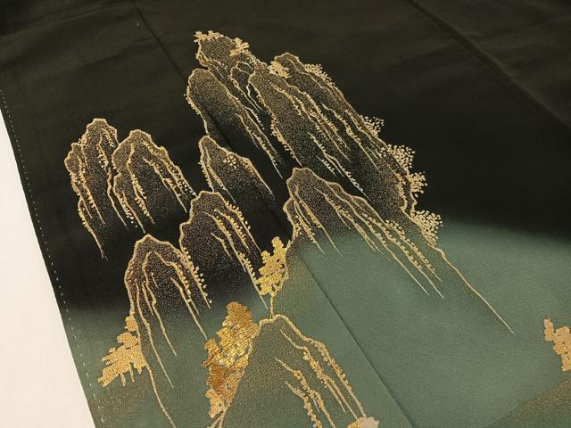 平和屋着物■豪華黒留袖 刺繍 遠山樹林文 暈し染め 金彩 正絹 逸品 CAAY7191vp