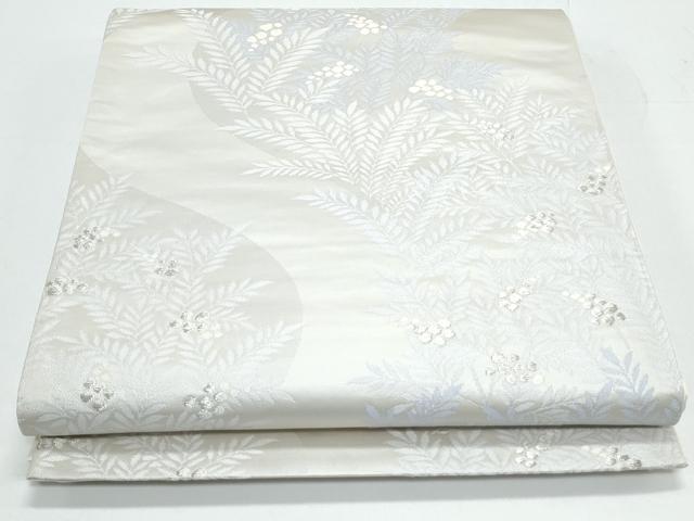 平和屋着物◎六通柄袋帯 唐織 枝木の実 銀糸 正絹 逸品 CAAY7204th