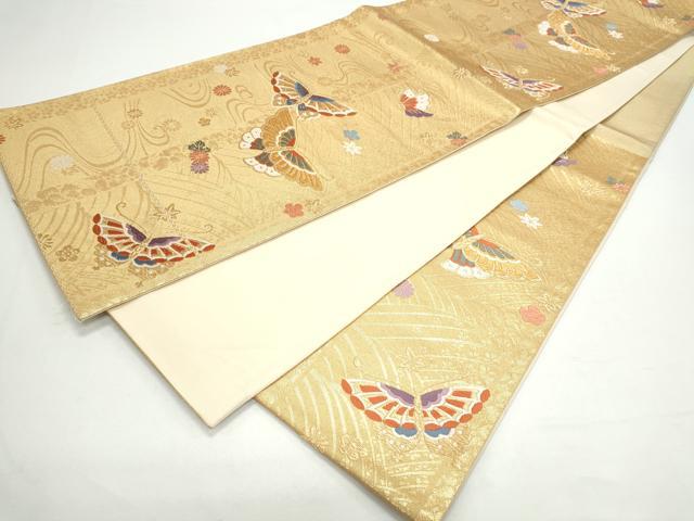 平和屋着物◎六通柄袋帯 唐織 花蝶文 金糸 正絹 逸品 CAAY7215th