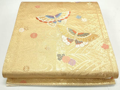 平和屋着物◎六通柄袋帯 唐織 花蝶文 金糸 正絹 逸品 CAAY7215th