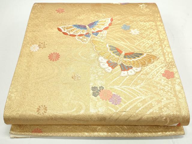 平和屋着物◎六通柄袋帯 唐織 花蝶文 金糸 正絹 逸品 CAAY7215th