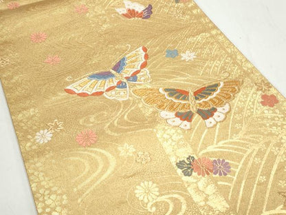 平和屋着物◎六通柄袋帯 唐織 花蝶文 金糸 正絹 逸品 CAAY7215th
