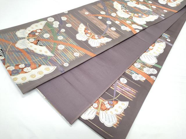 平和屋着物◎六通柄袋帯 唐織 芝草舞蝶文 金糸 正絹 逸品 CAAY7216th