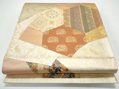 平和屋着物◎六通柄袋帯 切嵌 地紙花文 金糸 引箔 正絹 逸品 CAAY7218th