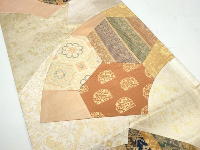 平和屋着物◎六通柄袋帯 切嵌 地紙花文 金糸 引箔 正絹 逸品 CAAY7218th