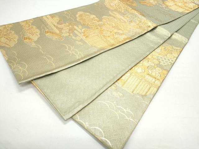 平和屋着物◎佐賀錦 六通柄袋帯 四季山水園文 金銀糸 正絹 逸品 CAAY7221th