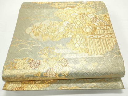 平和屋着物◎佐賀錦 六通柄袋帯 四季山水園文 金銀糸 正絹 逸品 CAAY7221th