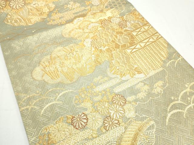 平和屋着物◎佐賀錦 六通柄袋帯 四季山水園文 金銀糸 正絹 逸品 CAAY7221th