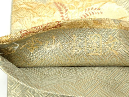 平和屋着物◎佐賀錦 六通柄袋帯 四季山水園文 金銀糸 正絹 逸品 CAAY7221th