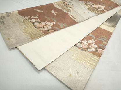 平和屋着物◎六通柄袋帯 唐織 飛鶴花文 金銀糸 正絹 逸品 CAAY7224th