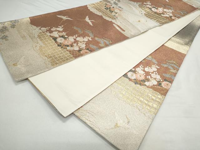 平和屋着物◎六通柄袋帯 唐織 飛鶴花文 金銀糸 正絹 逸品 CAAY7224th