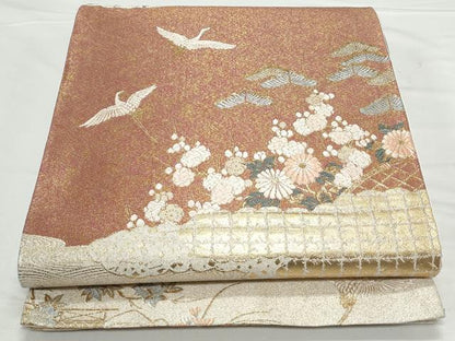 平和屋着物◎六通柄袋帯 唐織 飛鶴花文 金銀糸 正絹 逸品 CAAY7224th