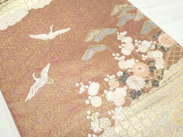 平和屋着物◎六通柄袋帯 唐織 飛鶴花文 金銀糸 正絹 逸品 CAAY7224th