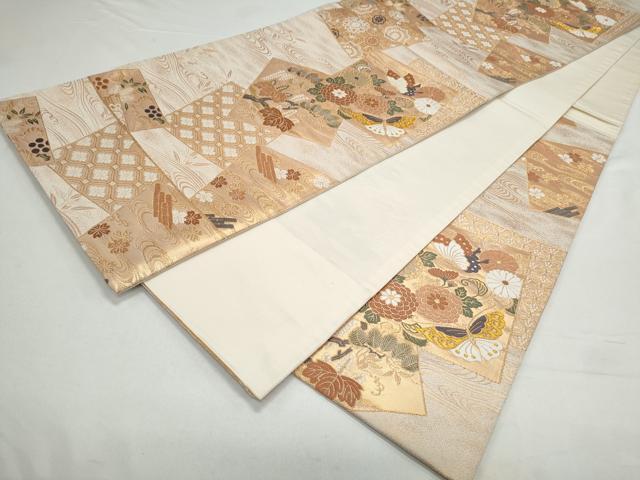 平和屋着物◎六通柄袋帯 唐織 色紙重ね花文 金糸 正絹 逸品 CAAY7226th