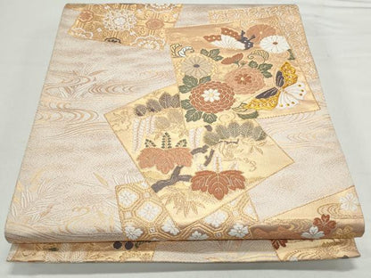 平和屋着物◎六通柄袋帯 唐織 色紙重ね花文 金糸 正絹 逸品 CAAY7226th