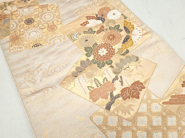 平和屋着物◎六通柄袋帯 唐織 色紙重ね花文 金糸 正絹 逸品 CAAY7226th
