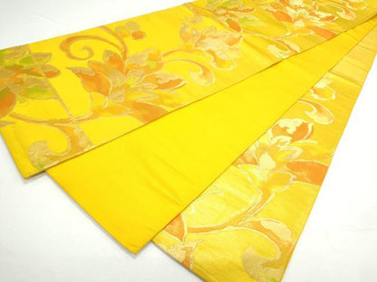 平和屋着物◎六通柄袋帯 更紗花文 金糸 正絹 逸品 CAAY7229th