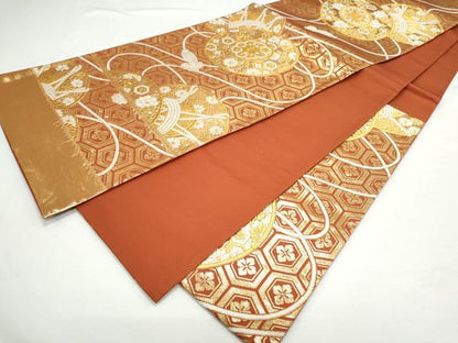 平和屋着物◎六通柄袋帯 唐織 鼓花文 金糸 正絹 逸品 CAAY7230th