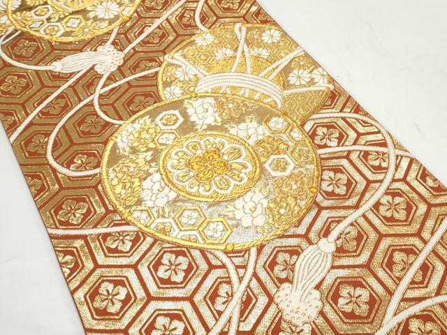 平和屋着物◎六通柄袋帯 唐織 鼓花文 金糸 正絹 逸品 CAAY7230th