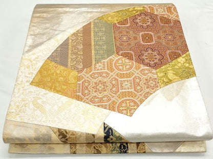 平和屋着物◎六通柄袋帯　切嵌　地紙花文　金銀糸　正絹　逸品　CAAY7236th