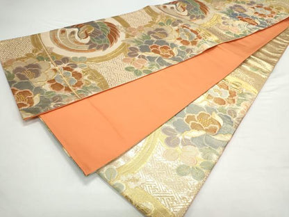 平和屋着物◎本佐賀錦　六通柄袋帯　鳳凰花丸文　金糸　正絹　逸品　CAAY7238th