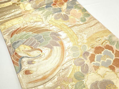 平和屋着物◎本佐賀錦　六通柄袋帯　鳳凰花丸文　金糸　正絹　逸品　CAAY7238th
