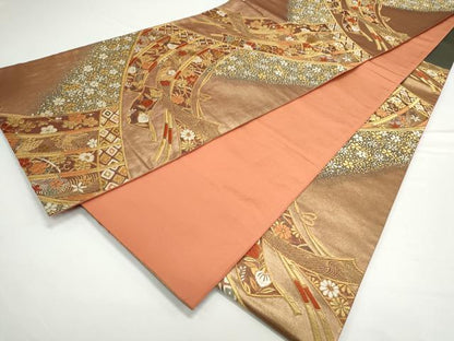 平和屋着物◎六通柄袋帯 唐織 几帳花蝶文 金糸 正絹 逸品 CAAY7239th