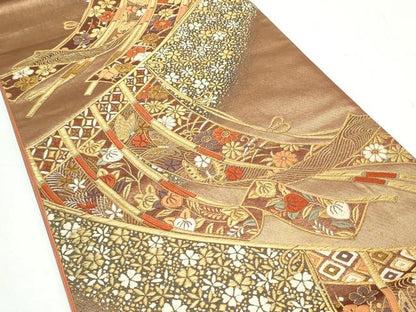 平和屋着物◎六通柄袋帯 唐織 几帳花蝶文 金糸 正絹 逸品 CAAY7239th