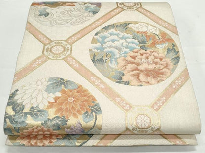 平和屋着物◎六通柄袋帯 天井花丸文 金糸 正絹 逸品 CAAY7244th