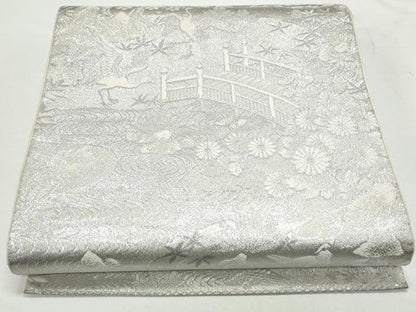 平和屋着物◎六通柄袋帯　飛鶴風景文　プラチナ箔二重織　正絹　逸品　CAAY7276th