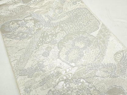 平和屋着物◎六通柄袋帯　彩錦　飛鶴草花文　銀糸　正絹　逸品　CAAY7278th
