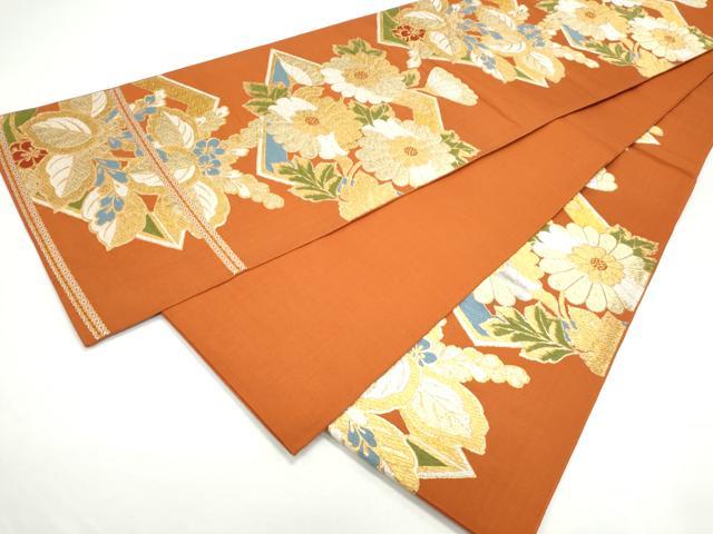 平和屋着物◎六通柄　本袋帯　唐織　菱花文　金糸　正絹　逸品　CAAY7286th