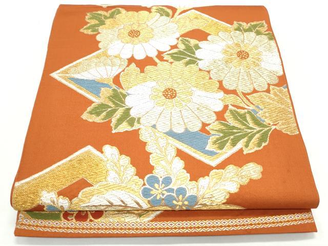平和屋着物◎六通柄　本袋帯　唐織　菱花文　金糸　正絹　逸品　CAAY7286th