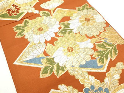 平和屋着物◎六通柄　本袋帯　唐織　菱花文　金糸　正絹　逸品　CAAY7286th