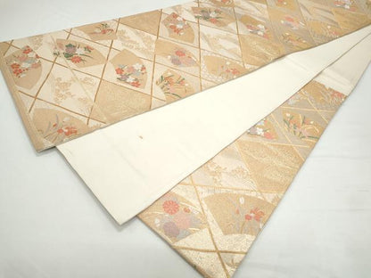 平和屋着物◎六通柄袋帯 地紙花文 金糸 正絹 逸品 CAAY7289th